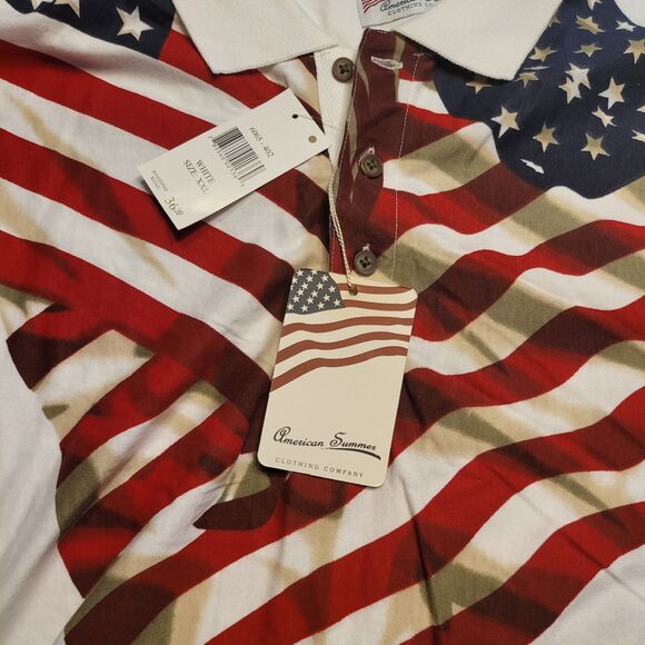American Summer America Flag Mens Shirt Short Sleeve Polo XXL 1776 BRAND NEW NWT - Picture 2 of 9